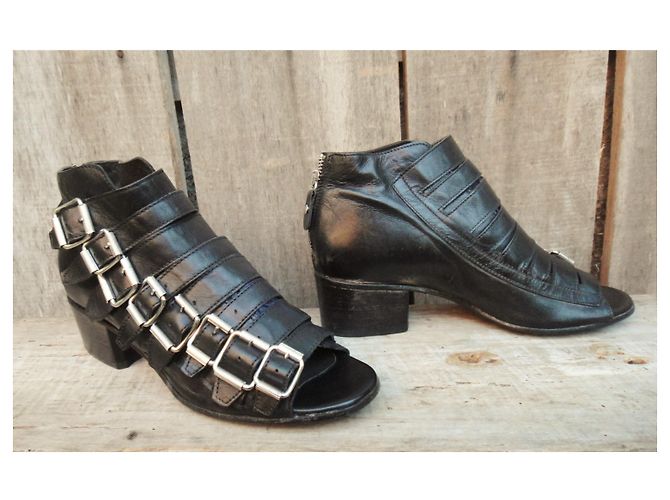 Sandali Moma in pelle nera con 8 fibbie Nero - vista 5