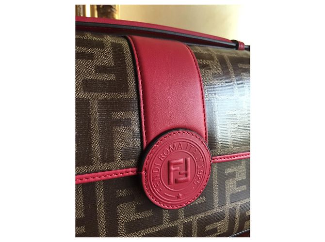 Borsa Fendi Jacquard FF e pelle rossa Multicolore - vista 5