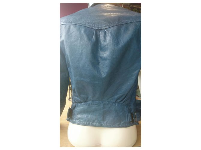 Guess Lederjacke aus Büffelleder blau - Ansicht 3