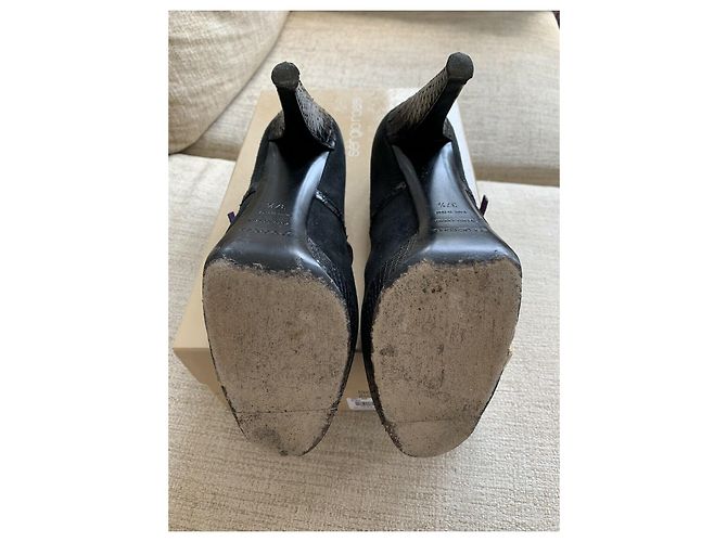 Décolleté Mary Jane Sergio Rossi neri in camoscio e pelle di serpente Nero - vista 5