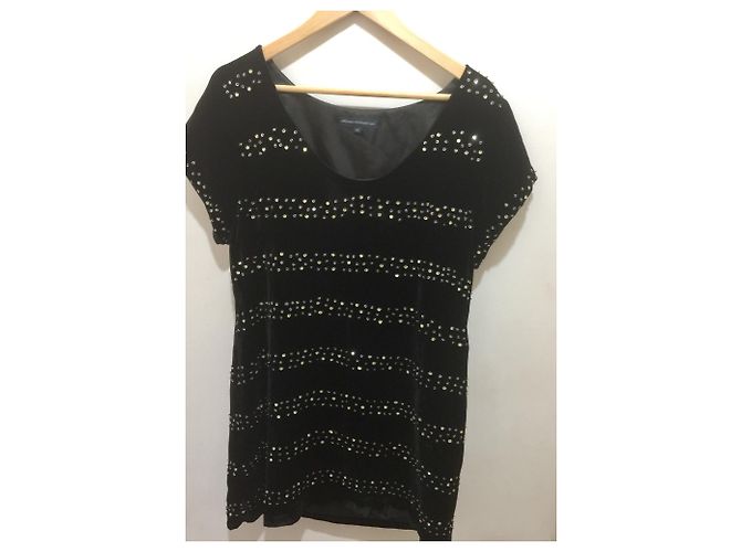 French Connection Schwarzes Samtkleid mit Kristall und Pailletten Stickerei - Ansicht 6