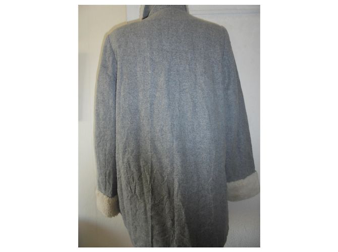 Cop Copine BELLISSIMO CAPPOTTO TRE QUARTIERI IN LANA FROISSEE COLLO E MANICHE FALSE FURRIDE Grigio - vista 2