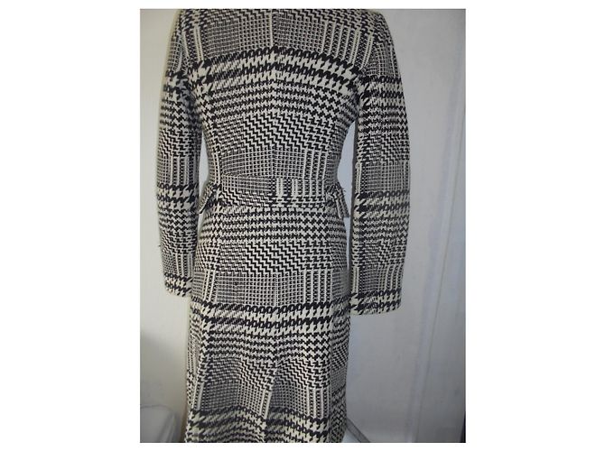 KOOKAÏ BELLO CAPPOTTO APPENDIABITO LUNGO IN LANA TESSUTO CROCE IN BIANCO E NERO - vista 3
