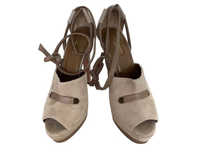 Aquazzura Tacchi in pelle scamosciata e pelle Taupe - vista 2