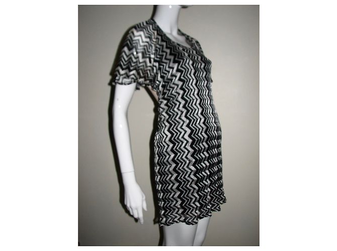 Anna Sui Abito con stampa Chevron (fr 38) Nero Argento Bianco - vista 2