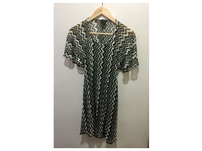 Anna Sui Abito con stampa Chevron (fr 38) Nero Argento Bianco - vista 6