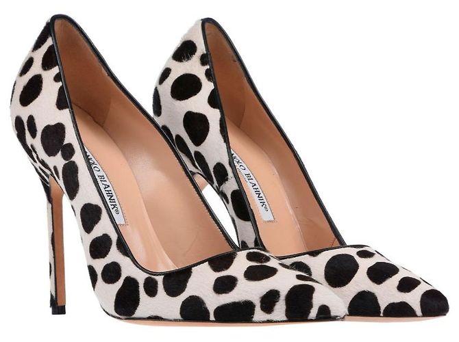 Autre Marque Manolo Blahnik Ponyhaar Absatzschuhe Schwarz Weiß - Ansicht 2