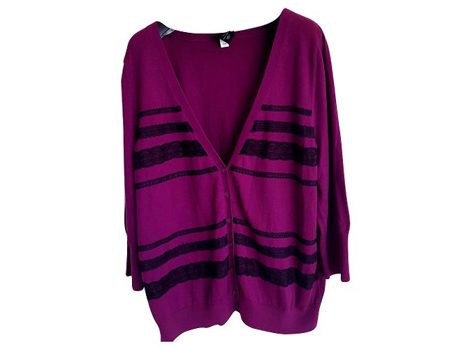 Autre Marque Strickjacke aus Baumwolle Schwarz Violett 3/4 Ärmel Lila - Ansicht 2