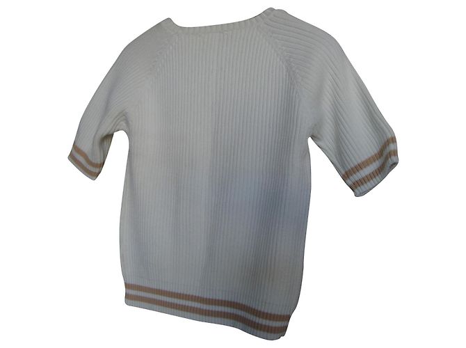 jersey de verano de algodón blanco de manga corta con rayas beige inconnue - vista 2