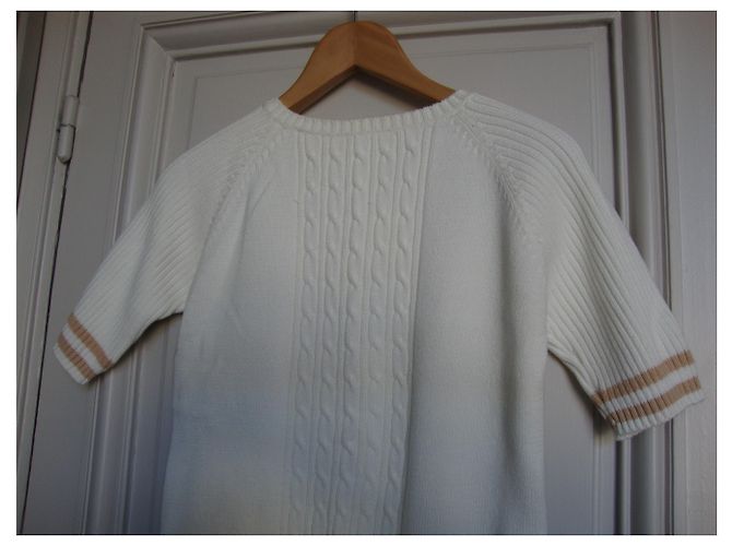 jersey de verano de algodón blanco de manga corta con rayas beige inconnue - vista 3