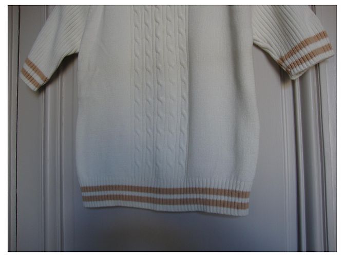 jersey de verano de algodón blanco de manga corta con rayas beige inconnue - vista 4