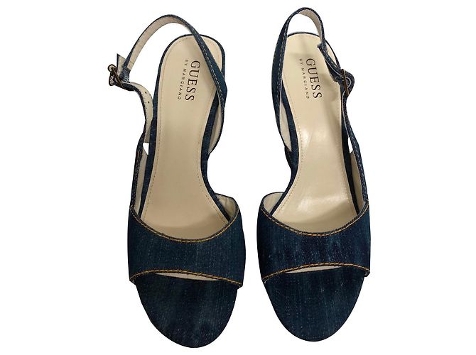 Sandali con zeppa Guess in pelle e denim blu - vista 2