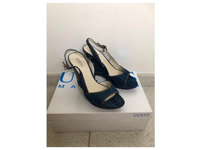 Sandali con zeppa Guess in pelle e denim blu - vista 3
