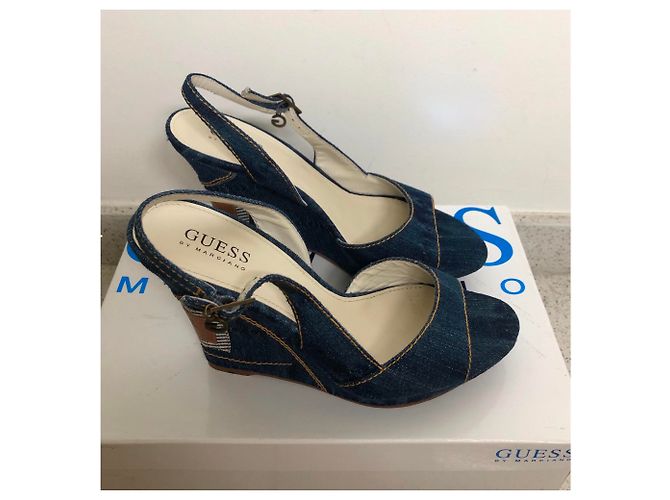 Sandali con zeppa Guess in pelle e denim blu - vista 4