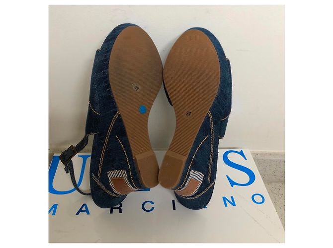Sandali con zeppa Guess in pelle e denim blu - vista 6