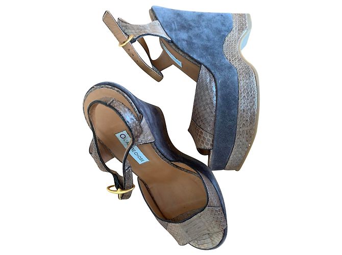 Autre Marque Mules compensées en daim et python beige - vue 2