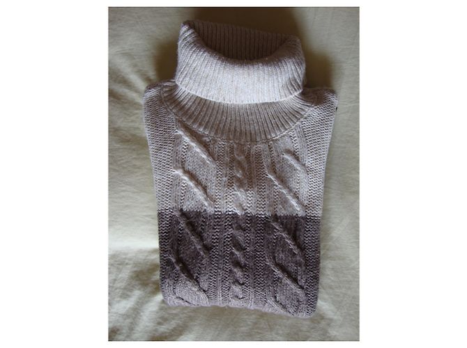 Autre Marque Maglione a collo alto in lana beige kaki e marrone Multicolore - vista 6
