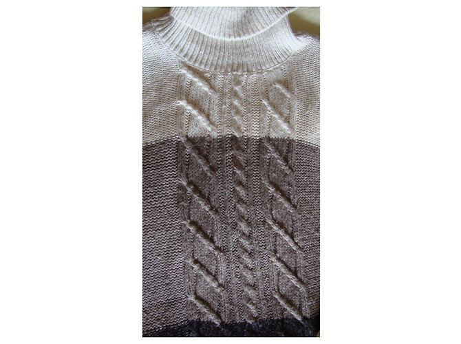 Autre Marque Maglione a collo alto in lana beige kaki e marrone Multicolore - vista 7