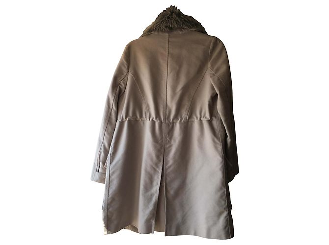 Vanessa Bruno coat eggshell viscose with lamb fur collar - view 2