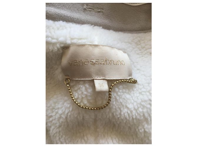 Vanessa Bruno coat eggshell viscose with lamb fur collar - view 6