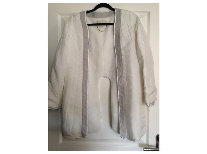 Vanessa Bruno coat eggshell viscose with lamb fur collar - view 7