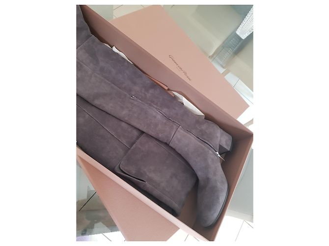 Gianvito Rossi Stivali sopra il ginocchio GIANVITTO ROSSI Rolling Mid in camoscio Grigio antracite - vista 4