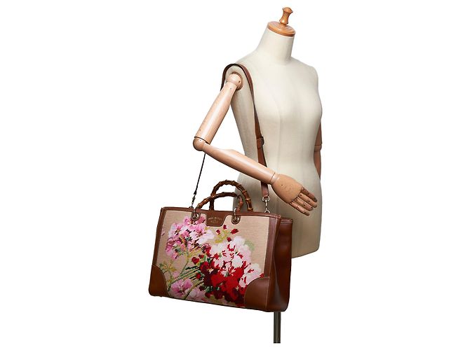 Cartella Gucci Brown Bamboo Needlepoint Canvas - vista 10