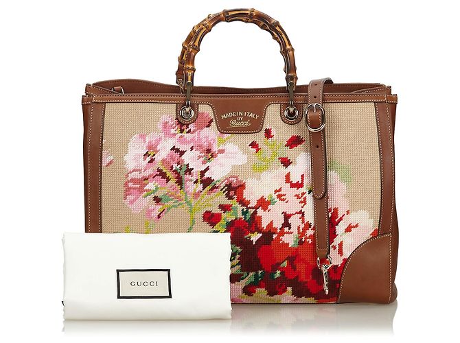 Cartella Gucci Brown Bamboo Needlepoint Canvas - vista 11