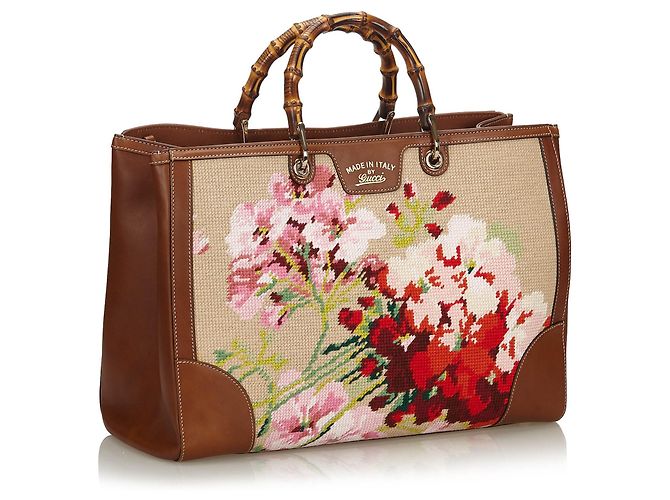 Cartella Gucci Brown Bamboo Needlepoint Canvas - vista 2