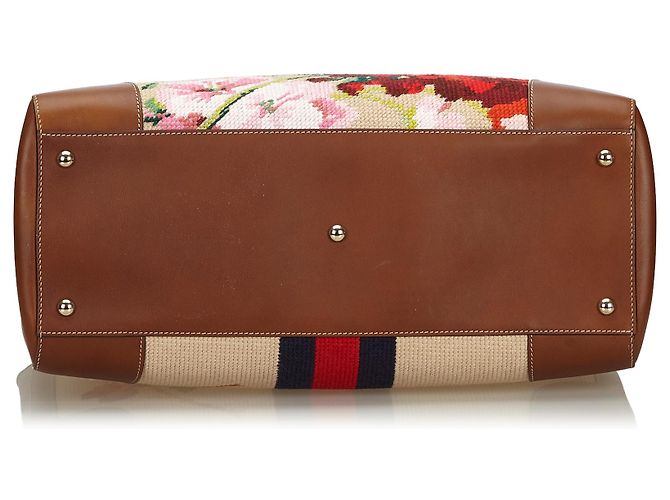 Cartella Gucci Brown Bamboo Needlepoint Canvas - vista 4