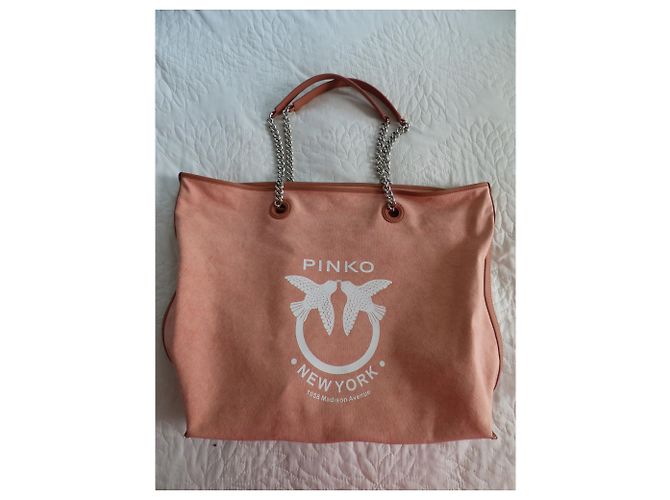 Borsa Tote Pinko Barrito in Tela Rosa Marrone Argento - vista 10