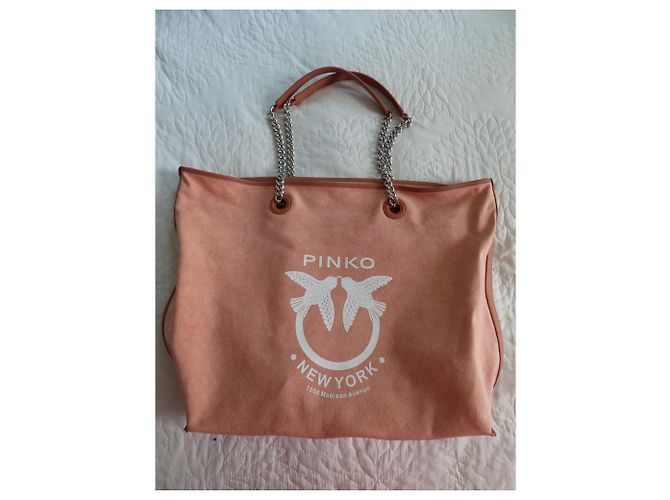 Borsa Tote Pinko Barrito in Tela Rosa Marrone Argento - vista 9