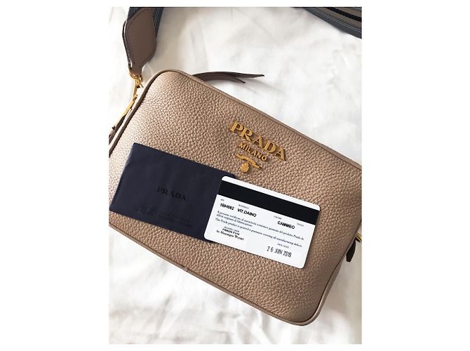Borsa Prada in pelle martellata beige rosa - vista 6