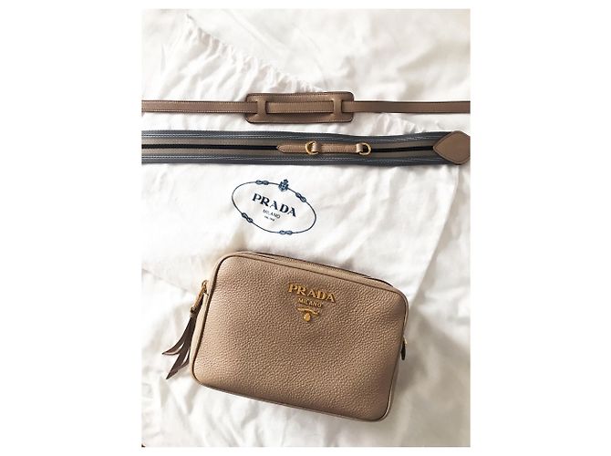 Borsa Prada in pelle martellata beige rosa - vista 11