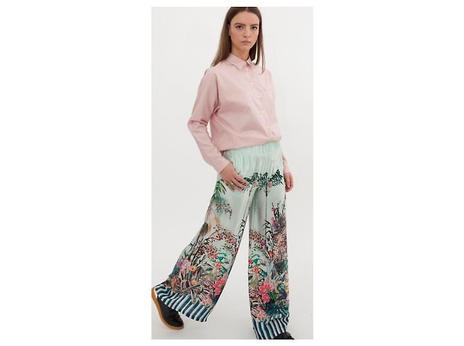 Autre Marque Turquoise Seidenhose mit weitem Bein Türkis - Ansicht 4