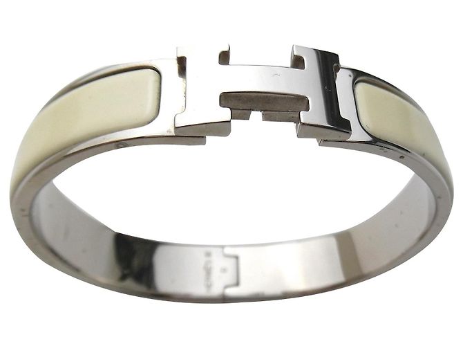 Pulseira Hermès Clic Clac PM Prata e Marfim Creme - vista 2