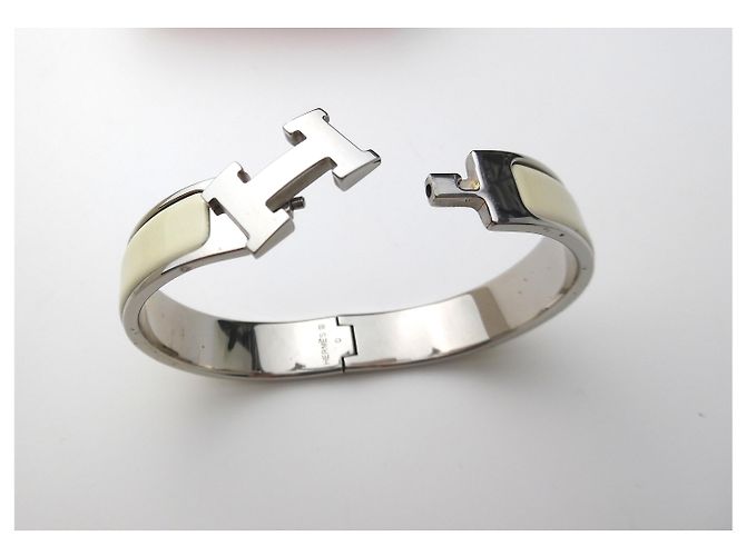 Pulseira Hermès Clic Clac PM Prata e Marfim Creme - vista 3