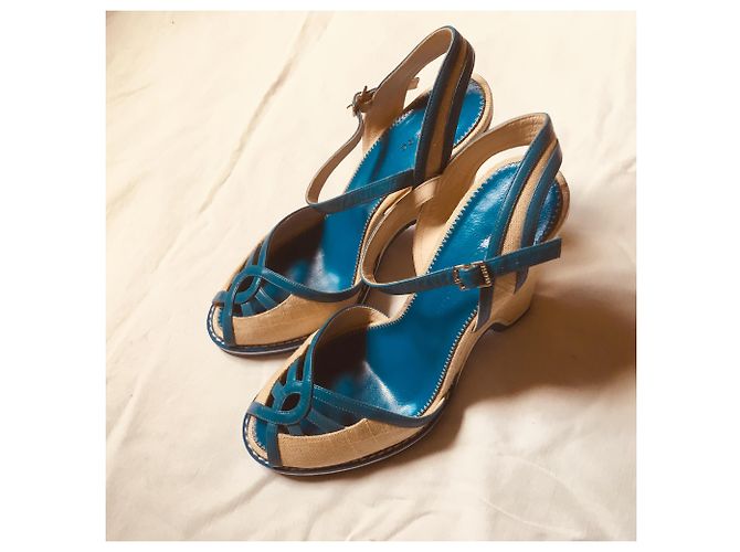 Sandali con zeppa Marc Jacobs pelle blu e beige - vista 4