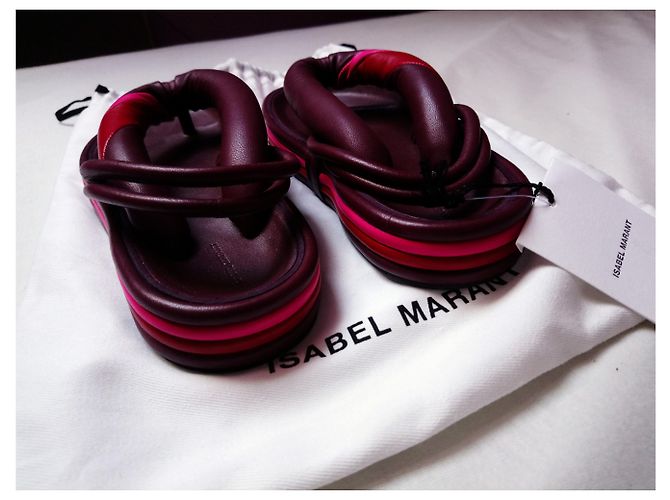 Isabel Marant Eckily Infradito in Pelle Viola Rosa Porpora - vista 6