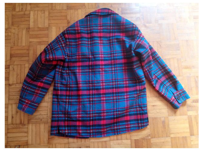 Abrigo Sandro de lana azul y rojo con estampado tartán - vista 2