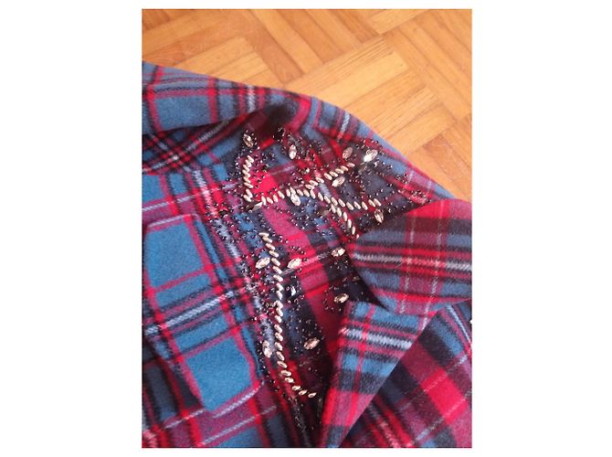 Abrigo Sandro de lana azul y rojo con estampado tartán - vista 5