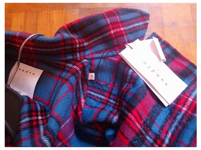 Abrigo Sandro de lana azul y rojo con estampado tartán - vista 6