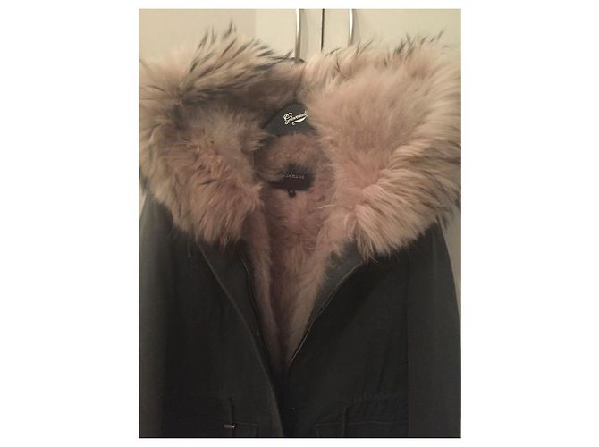 Parka Berenice kaki de algodón con capucha de pelo de mapache Caqui - vista 2