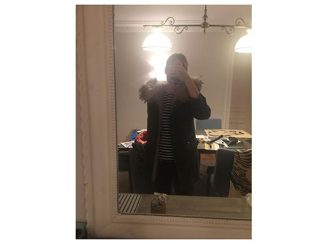 Parka Berenice kaki de algodón con capucha de pelo de mapache Caqui - vista 3