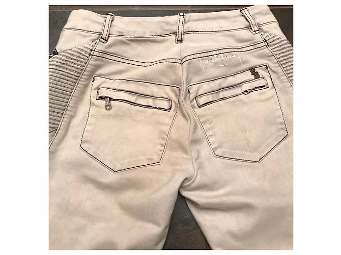 Pierre Balmain Biker Jeans Grau Creme Roh - Ansicht 4