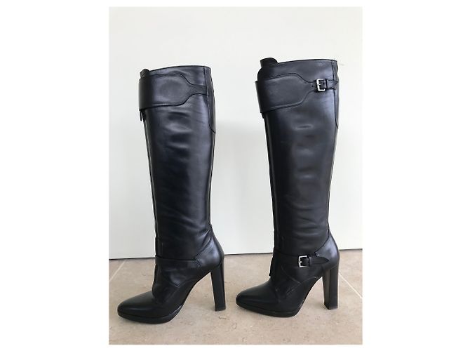 Stivali da equitazione con tacco Hermès in pelle nera Nero - vista 3