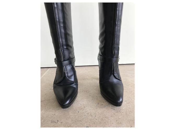 Stivali da equitazione con tacco Hermès in pelle nera Nero - vista 4
