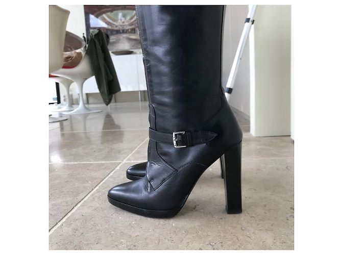 Stivali da equitazione con tacco Hermès in pelle nera Nero - vista 5