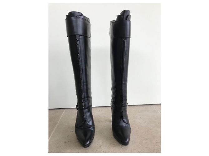 Stivali da equitazione con tacco Hermès in pelle nera Nero - vista 8