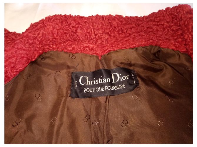 Christian Dior giacca vintage in astrakan Rosso - vista 3